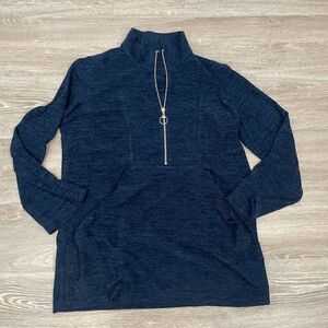 Robert Kitchen Womens Sweater Tight Knit Kangaroo Pockets Blue Size M